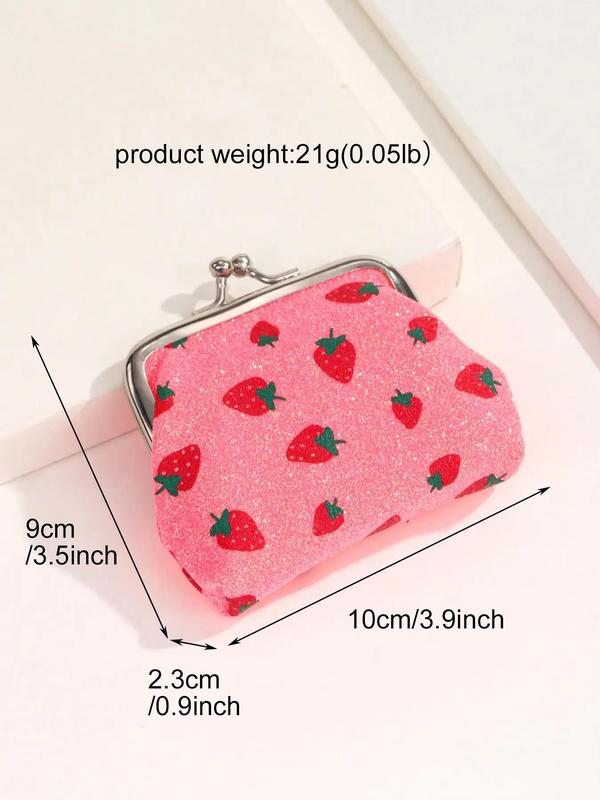 Cute Strawberry Pattern Coin Purse, Portable Kiss Lock Buckle Coin Purse for Women, Small Item Storage Coin Purse for Daily Use, Holiday Gift for Women and Girls