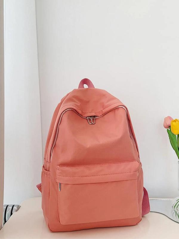 Summer Casual Nylon Waterproof Fabric Student School Bag,  Backpacks for School, Travel Essentials, Simple Plain Large Capacity Zipper Backpack, Unisex Back To School