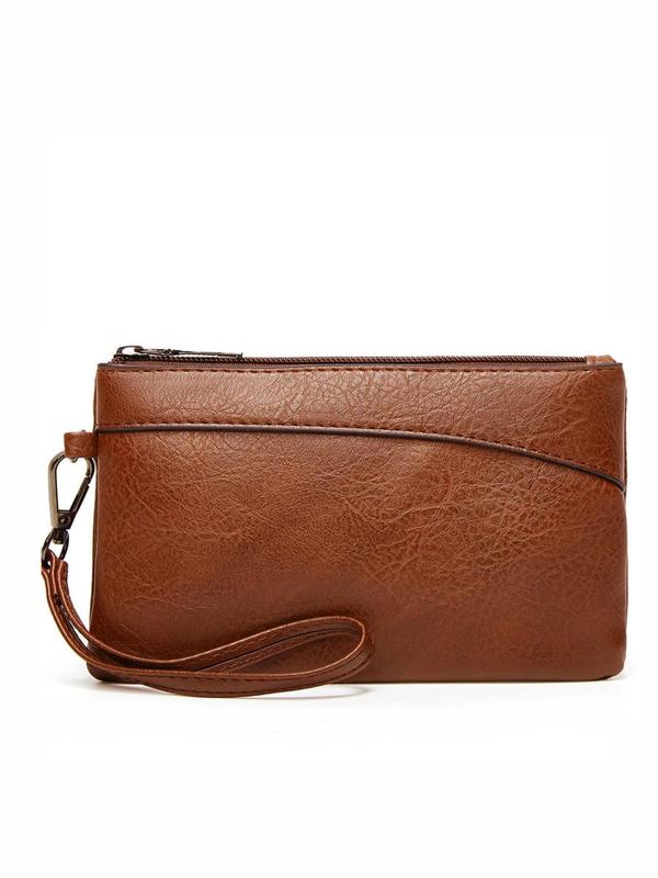 Women's Solid Color Zipper Wristlet Bag, Fashionable PU Leather Clutch Purse for Daily Used, Casual Trendy Versatile High-quality Daily Phone Key Storage Bag