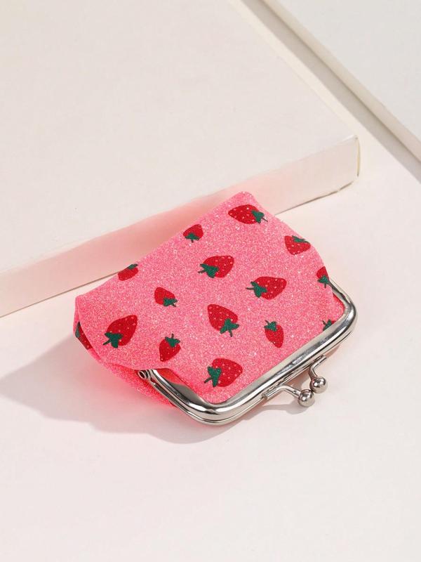 Cute Strawberry Pattern Coin Purse, Portable Kiss Lock Buckle Coin Purse for Women, Small Item Storage Coin Purse for Daily Use, Holiday Gift for Women and Girls