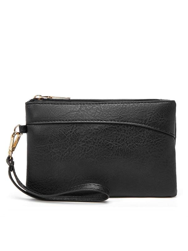 Women's Solid Color Zipper Wristlet Bag, Fashionable PU Leather Clutch Purse for Daily Used, Casual Trendy Versatile High-quality Daily Phone Key Storage Bag