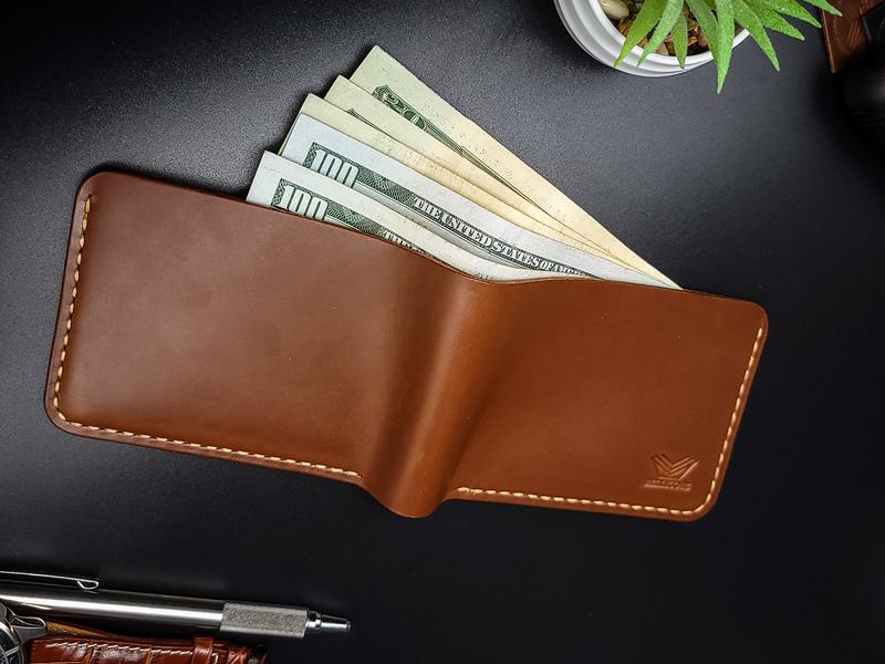 Bellicose Classic Bifold Handmade Leather Wallet for Men - Full Grain Leather - Anniversary Gift for Him - Brown Dark Brown Black durable gift box leather wallet