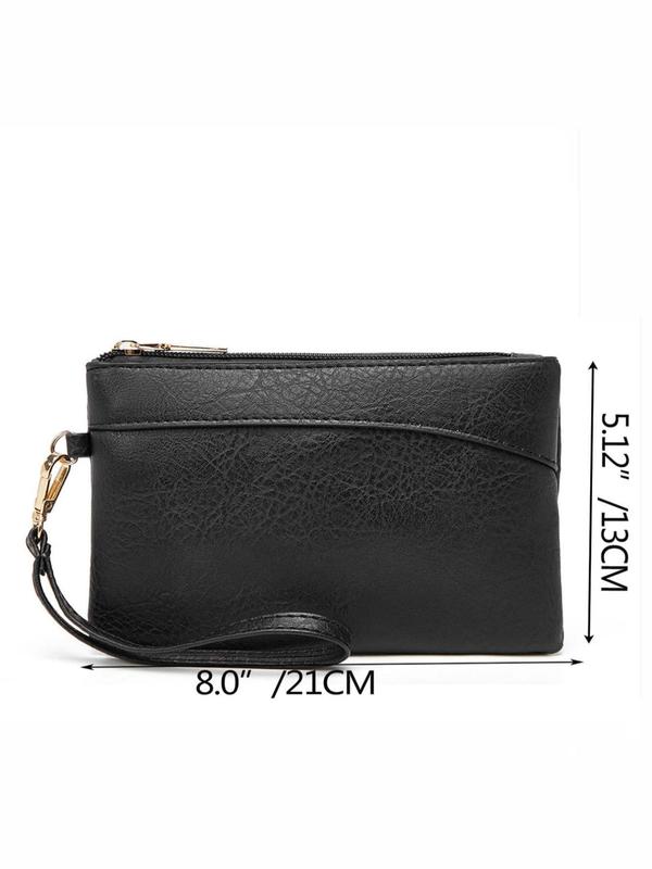 Women's Solid Color Zipper Wristlet Bag, Fashionable PU Leather Clutch Purse for Daily Used, Casual Trendy Versatile High-quality Daily Phone Key Storage Bag