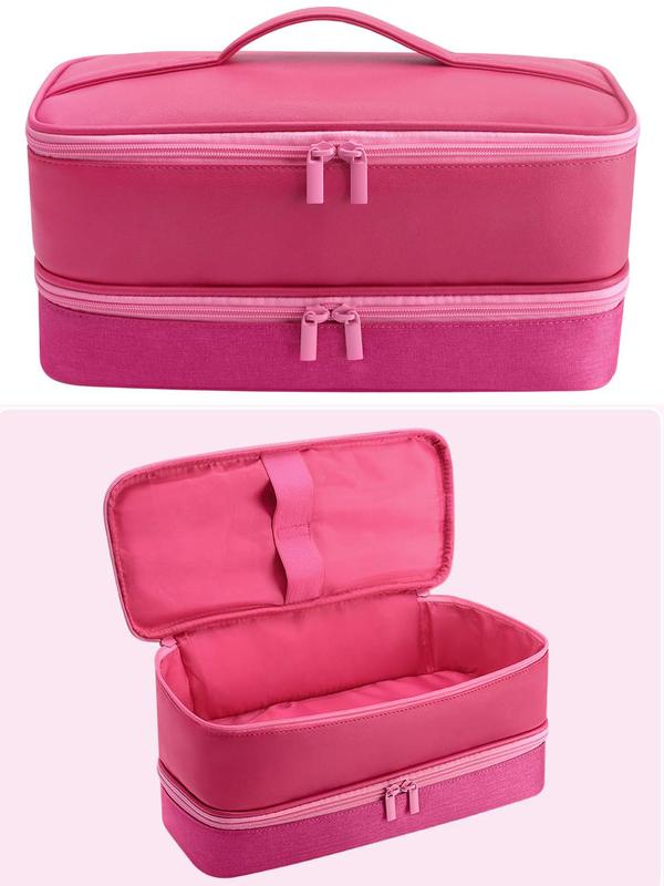 Solid Color Makeup Bag, Double Layer Hair Dryer Storage Bag, Zipper Makeup Organizer Pouch, Versatile Storage Bag for Travel, Gym