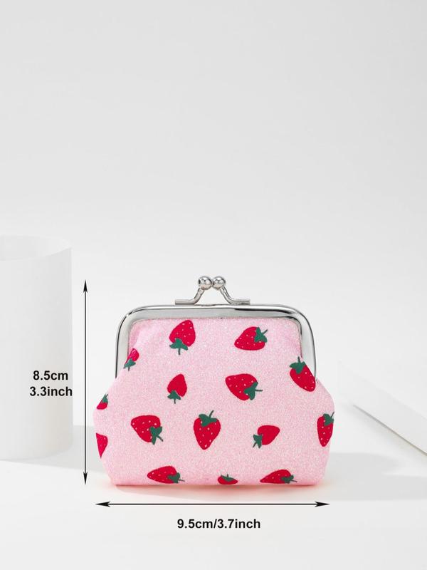 Cute Strawberry Pattern Coin Purse, Portable Kiss Lock Buckle Coin Purse for Women, Small Item Storage Coin Purse for Daily Use, Holiday Gift for Women and Girls