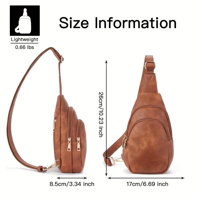 Retro Multi Zipper Sling Bag, Crossbody Vegan Leather Fanny Pack, Chest Bag For Women With Adjustable Strap