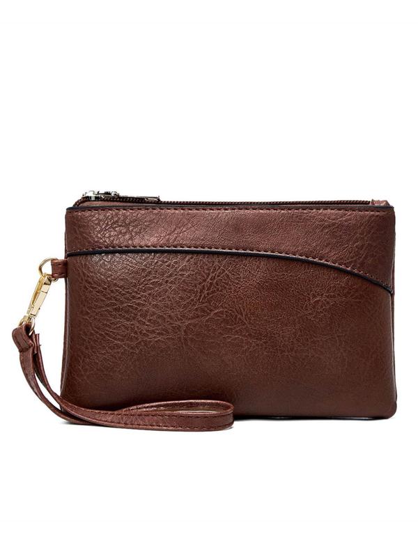 Women's Solid Color Zipper Wristlet Bag, Fashionable PU Leather Clutch Purse for Daily Used, Casual Trendy Versatile High-quality Daily Phone Key Storage Bag