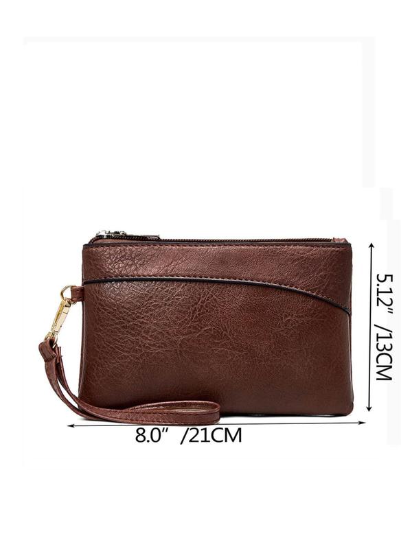 Women's Solid Color Zipper Wristlet Bag, Fashionable PU Leather Clutch Purse for Daily Used, Casual Trendy Versatile High-quality Daily Phone Key Storage Bag