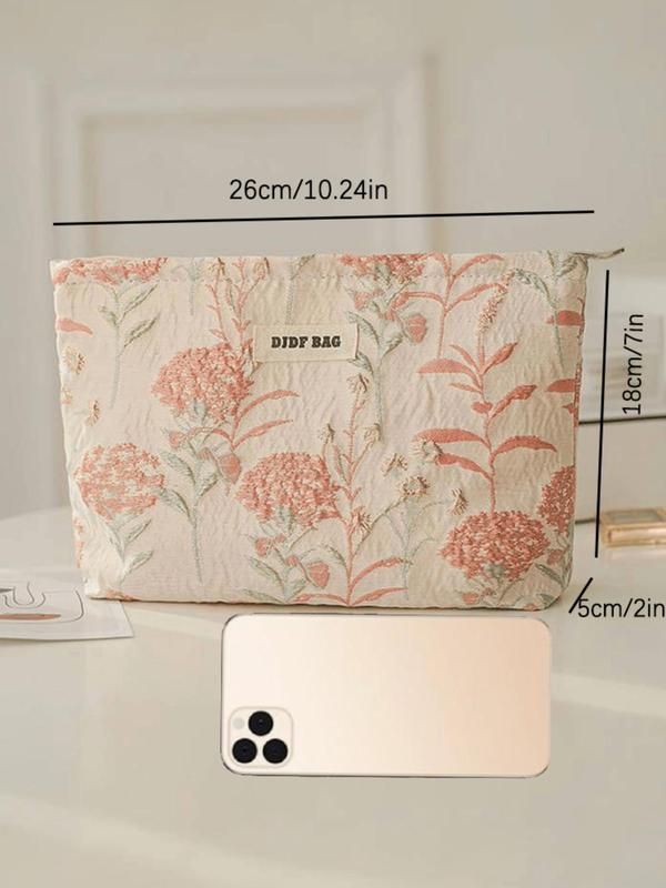 Women's Elegant Floral Pattern Makeup Bag, Large Capacity Cosmetic Storage Bag, Zipper Makeup Organizer Pouch, Versatile Storage Bag for Travel & Daily Use