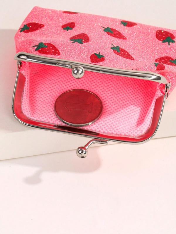 Cute Strawberry Pattern Coin Purse, Portable Kiss Lock Buckle Coin Purse for Women, Small Item Storage Coin Purse for Daily Use, Holiday Gift for Women and Girls