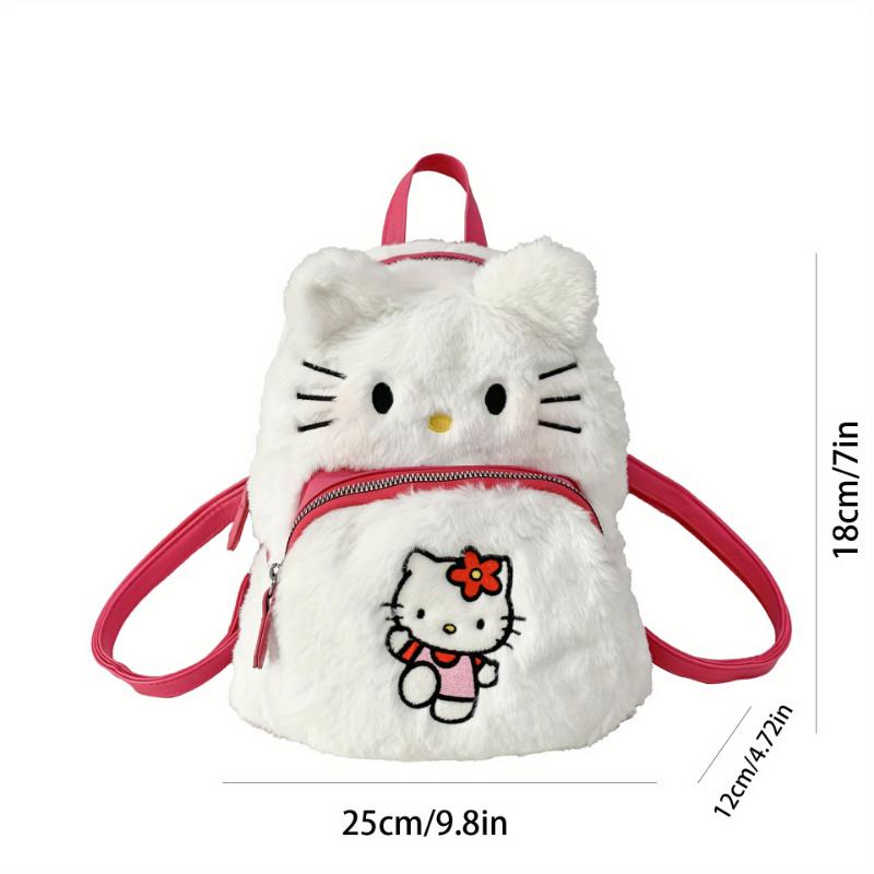 Mini Sanrio Character Plush Backpack - Fashion Backpacks with Soft Fuzzy Exterior, Hello Kitty, Kuromi, PomPomPurin Designs, Adorable Collectible Accessory for School, Travel, and Daily Use