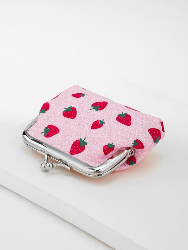 Cute Strawberry Pattern Coin Purse, Portable Kiss Lock Buckle Coin Purse for Women, Small Item Storage Coin Purse for Daily Use, Holiday Gift for Women and Girls