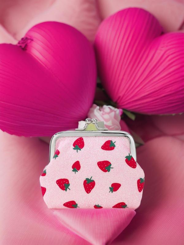 Cute Strawberry Pattern Coin Purse, Portable Kiss Lock Buckle Coin Purse for Women, Small Item Storage Coin Purse for Daily Use, Holiday Gift for Women and Girls