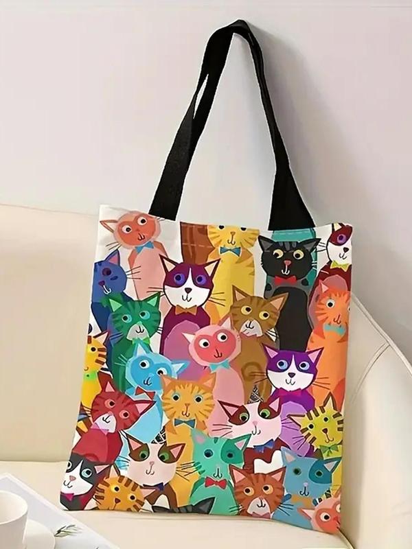 All Over Cat Print Tote Bag, Casual Animal Print Shoulder Bag for Women & Girls, Trendy All-match Bag for Daily Life & Work