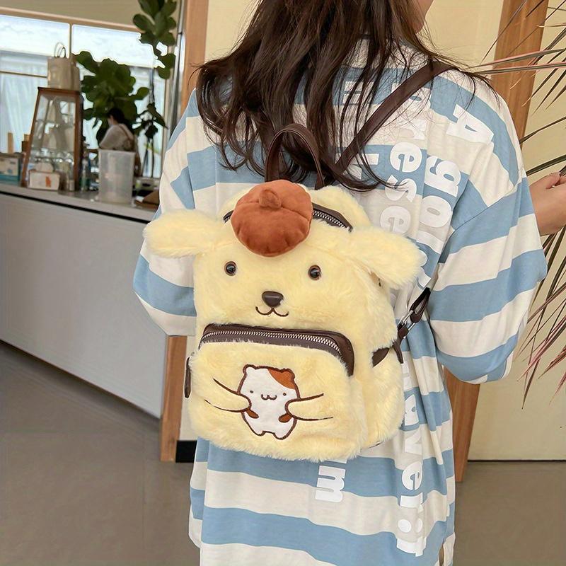 Mini Sanrio Character Plush Backpack - Fashion Backpacks with Soft Fuzzy Exterior, Hello Kitty, Kuromi, PomPomPurin Designs, Adorable Collectible Accessory for School, Travel, and Daily Use