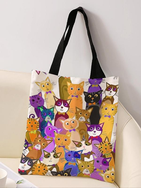 All Over Cat Print Tote Bag, Casual Animal Print Shoulder Bag for Women & Girls, Trendy All-match Bag for Daily Life & Work