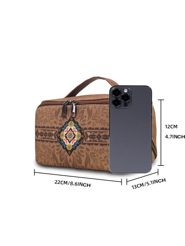 Boho Style Floral Pattern Makeup Bag, Fashionable Retro Portable Storage Bag, Multifunctional Makeup Storage Bag for Travel and Family Use