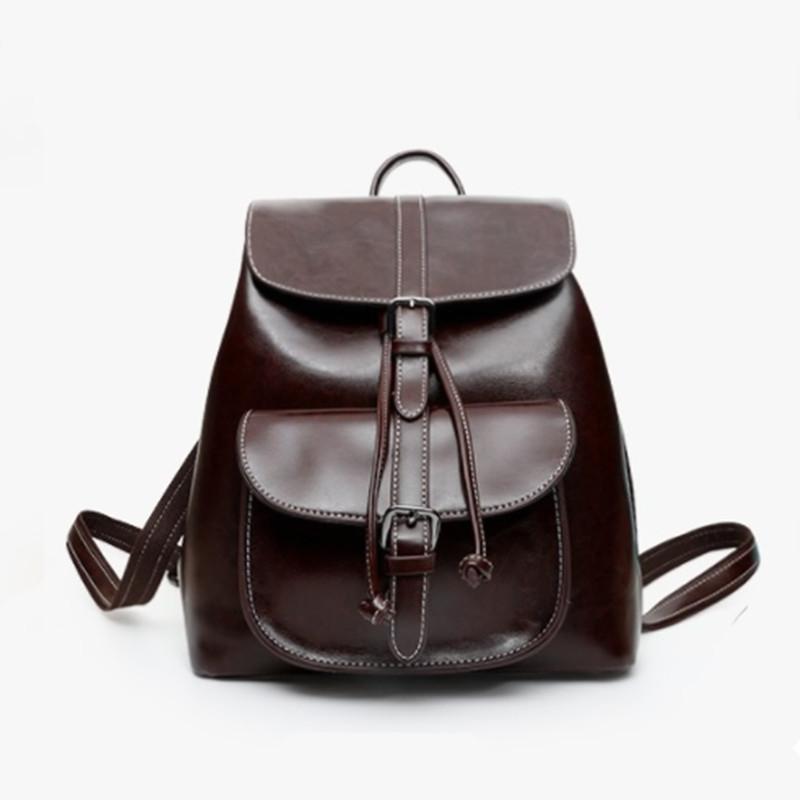 F11-[Genuine leather] New oil-waxed cowhide pocket backpack with drawstring flap and bucket multifunctional genuine leather backpack