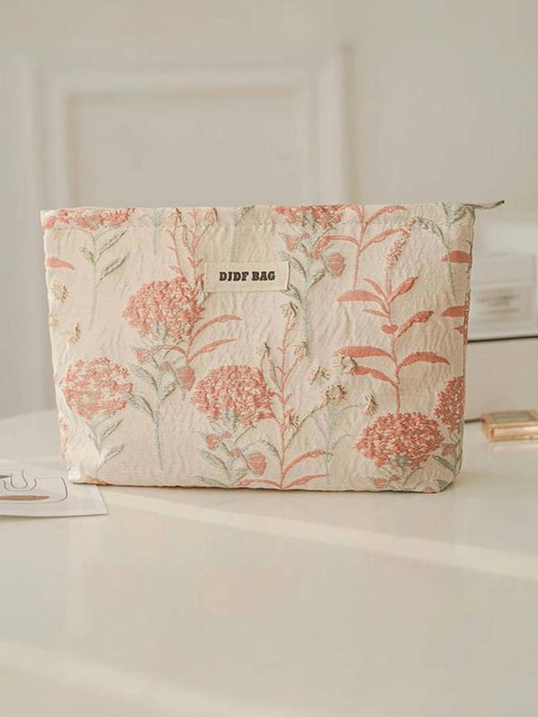 Women's Elegant Floral Pattern Makeup Bag, Large Capacity Cosmetic Storage Bag, Zipper Makeup Organizer Pouch, Versatile Storage Bag for Travel & Daily Use