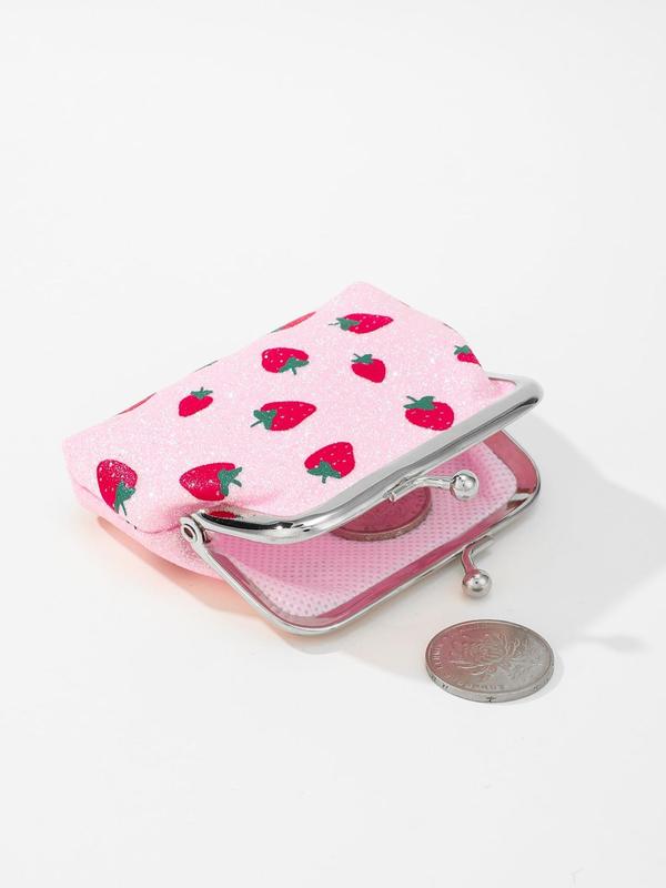 Cute Strawberry Pattern Coin Purse, Portable Kiss Lock Buckle Coin Purse for Women, Small Item Storage Coin Purse for Daily Use, Holiday Gift for Women and Girls