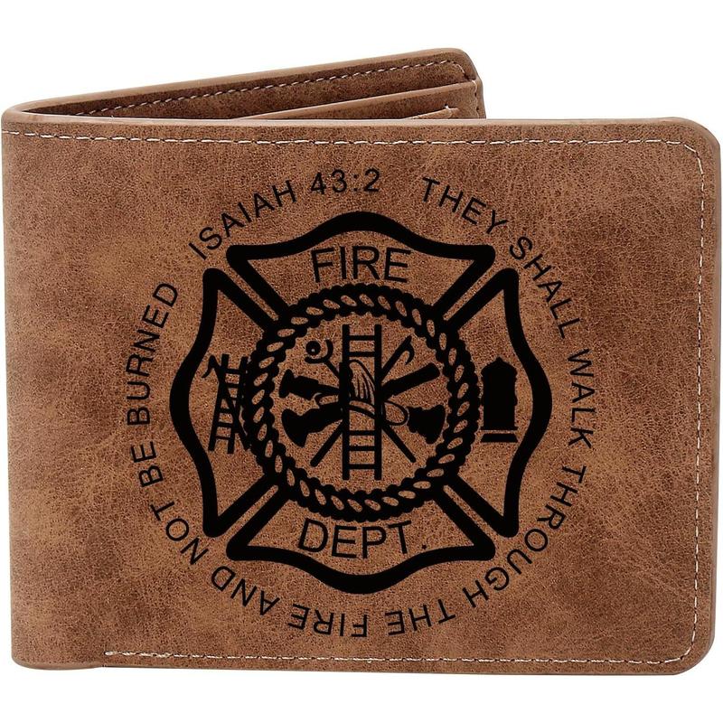 Firefighter Gift for Men,Leather Wallet,Engraved Personalized Leather Wallet,Firefighter Wallet,Firefighter Graduation Gifts,Birthday Gifts (Firefighter ISAIAH 43:2)