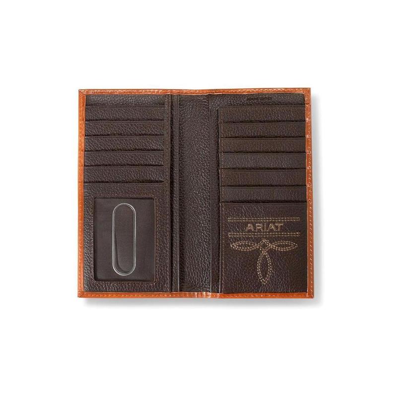 Ariat Wallet Men's Rodeo Leather Basket Weave Logo Brown Money Clip - A3556802