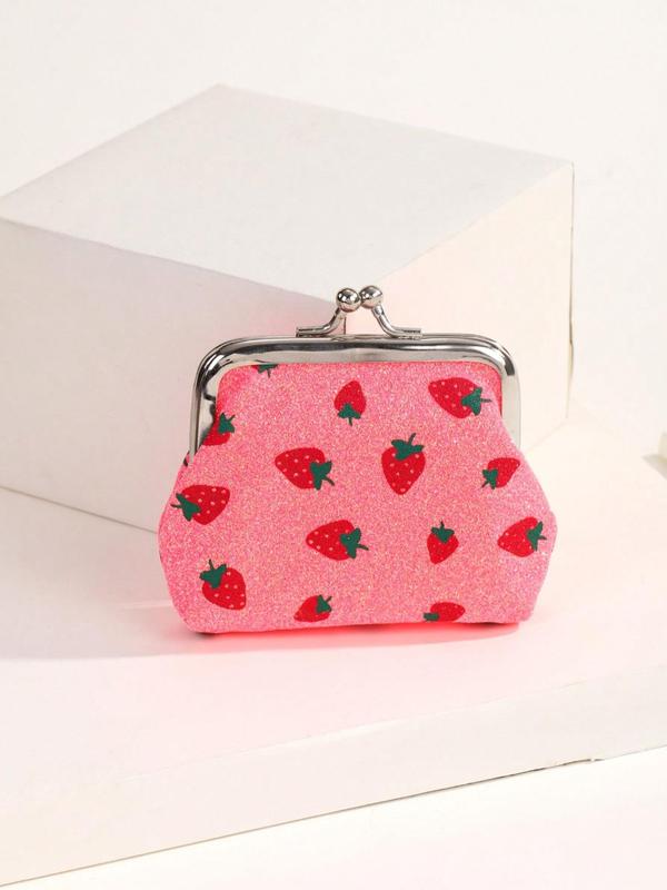 Cute Strawberry Pattern Coin Purse, Portable Kiss Lock Buckle Coin Purse for Women, Small Item Storage Coin Purse for Daily Use, Holiday Gift for Women and Girls