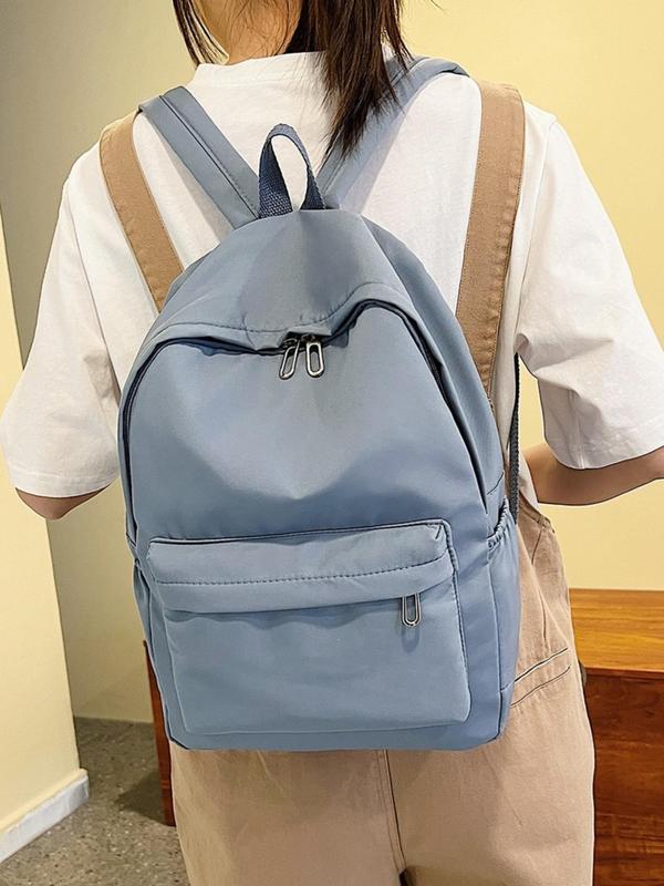 Summer Casual Nylon Waterproof Fabric Student School Bag,  Backpacks for School, Travel Essentials, Simple Plain Large Capacity Zipper Backpack, Unisex Back To School