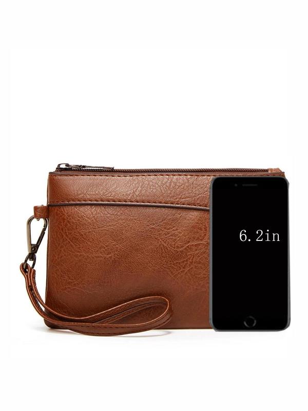 Women's Solid Color Zipper Wristlet Bag, Fashionable PU Leather Clutch Purse for Daily Used, Casual Trendy Versatile High-quality Daily Phone Key Storage Bag