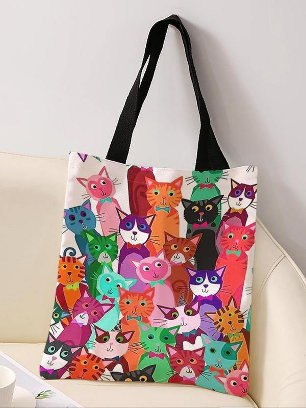 All Over Cat Print Tote Bag, Casual Animal Print Shoulder Bag for Women & Girls, Trendy All-match Bag for Daily Life & Work