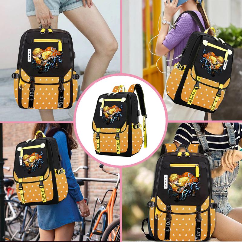 Cartoon Backpack Demon Slayer Backpack Cute School Backpack with USB Charging Port Laptop Bag for Boys Girls