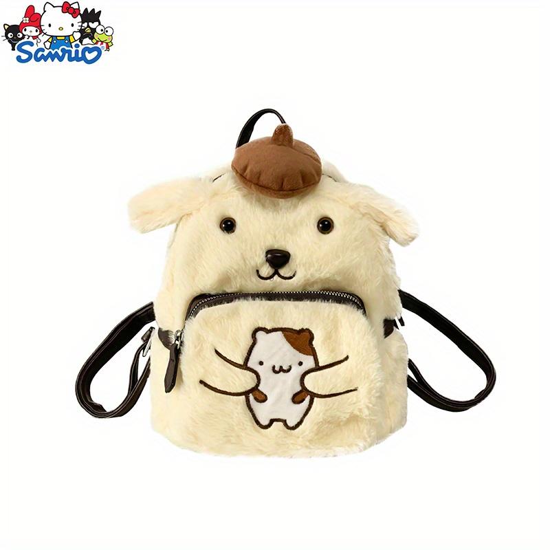 Mini Sanrio Character Plush Backpack - Fashion Backpacks with Soft Fuzzy Exterior, Hello Kitty, Kuromi, PomPomPurin Designs, Adorable Collectible Accessory for School, Travel, and Daily Use