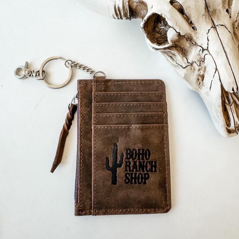 Longhorn Thunderbird Leather Cowhide keychain Wallet - credit cards money cash