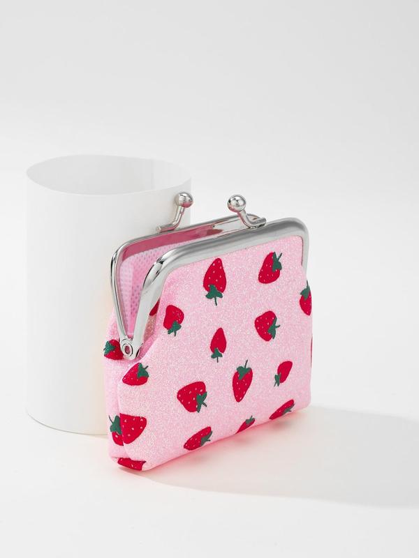 Cute Strawberry Pattern Coin Purse, Portable Kiss Lock Buckle Coin Purse for Women, Small Item Storage Coin Purse for Daily Use, Holiday Gift for Women and Girls