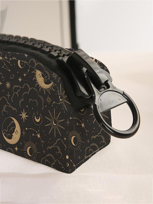 Star & Moon Pattern Makeup Bag, Large Zipper Pencil Bag, Durable Polyester Storage Bag, School Supplies and Stationery