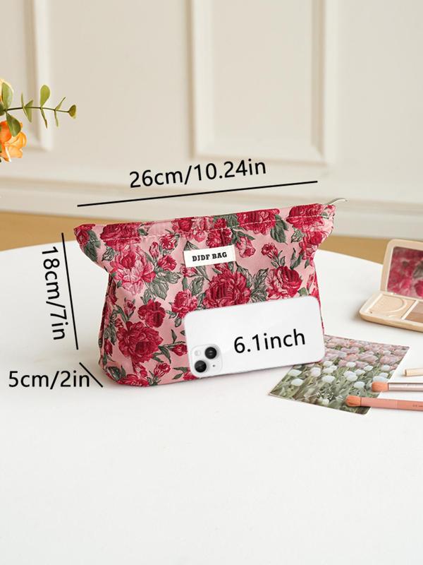 Floral Pattern Makeup Bag, Large Capacity Cosmetic Storage Bag, Zipper Makeup Organizer Pouch, Versatile Storage Bag for Travel, Gym, Office, Home