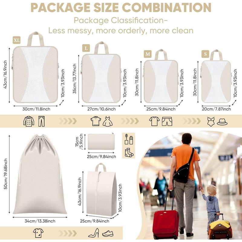 8 Set Compression Packing Cubes for Travel, Lightweight Compression Cubes for Suitcases, Expandable Suitcase Organizer with Shoes & Laundry Bags, Travel Accessories for Men Women