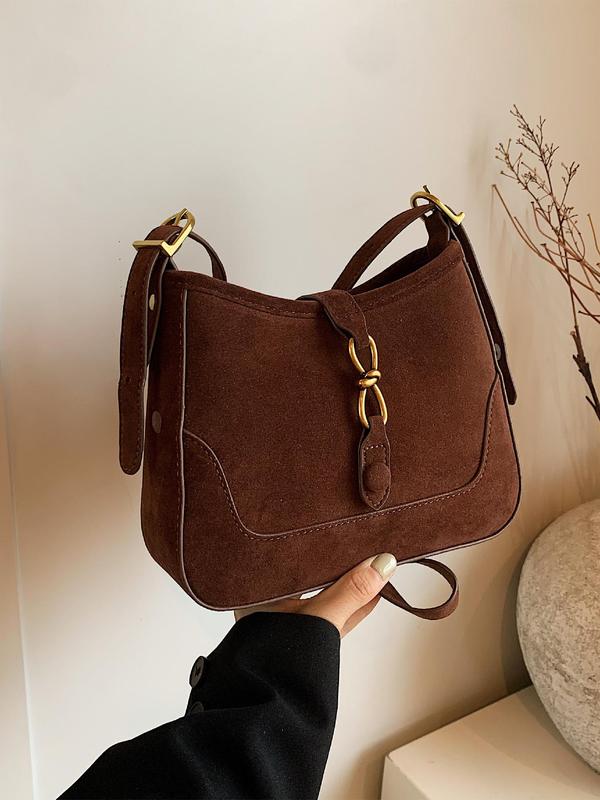 Women's Solid Color Suede Crossbody Bag, Fashionable Minimalist Shoulder Bag for Daily Used, Casual Trendy Versatile High-quality Daily Commuting Bag