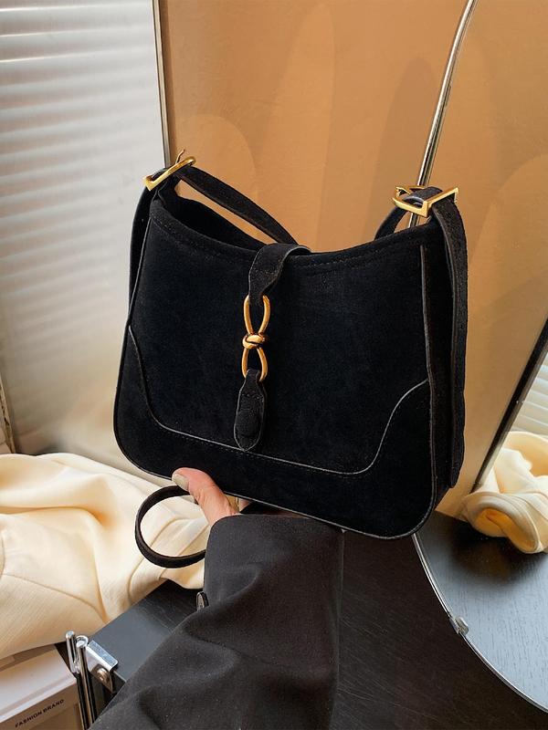 Women's Solid Color Suede Crossbody Bag, Fashionable Minimalist Shoulder Bag for Daily Used, Casual Trendy Versatile High-quality Daily Commuting Bag