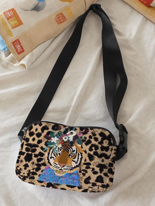 Women's Fashion Leopard & Floral & Tiger Pattern Fanny Pack, Casual Versatile Zipper Chest Bag for Daily Used, Trendy All-match Sling Bag