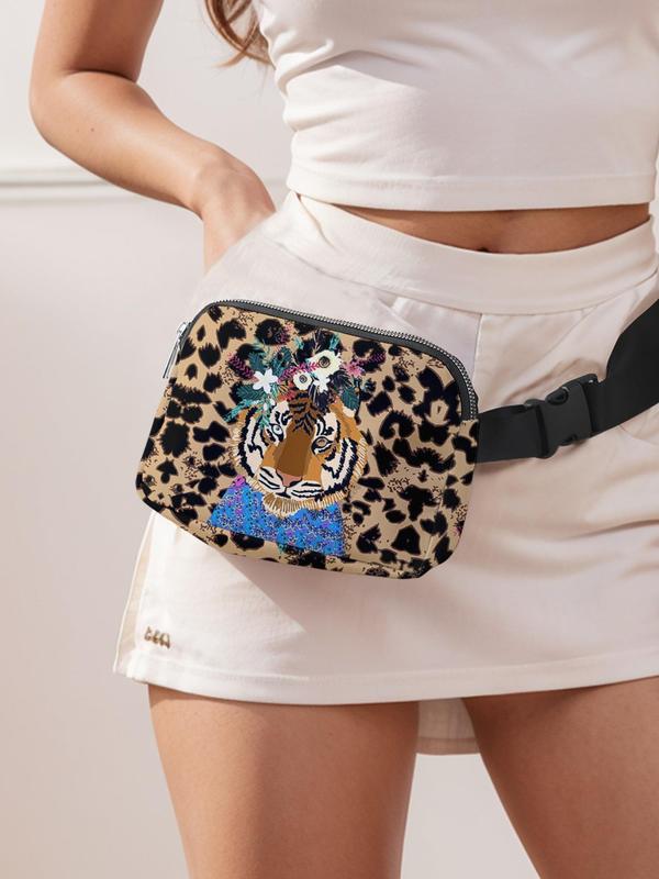 Women's Fashion Leopard & Floral & Tiger Pattern Fanny Pack, Casual Versatile Zipper Chest Bag for Daily Used, Trendy All-match Sling Bag