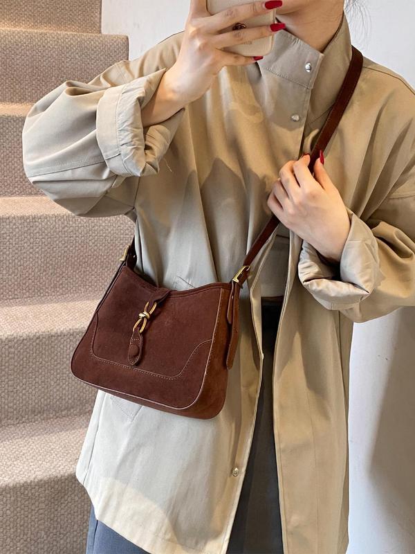 Women's Solid Color Suede Crossbody Bag, Fashionable Minimalist Shoulder Bag for Daily Used, Casual Trendy Versatile High-quality Daily Commuting Bag