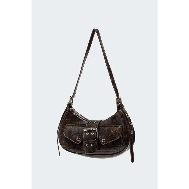 Washed Faux Leather Buckle Bag