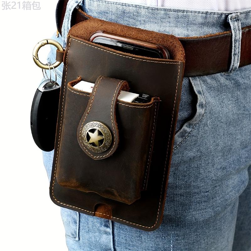 Multifunctional Cowhide Men's Vintage Top Layer Belt Waist Bag for Outdoor Sports and Anniversary Gifts