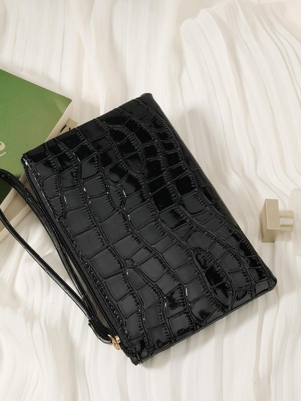 Women's Fashion Crocodile Pattern Envelope Daily Commuting Handbag, Fashion Solid Color Storage Bag, Fashion Square Handbag for Women