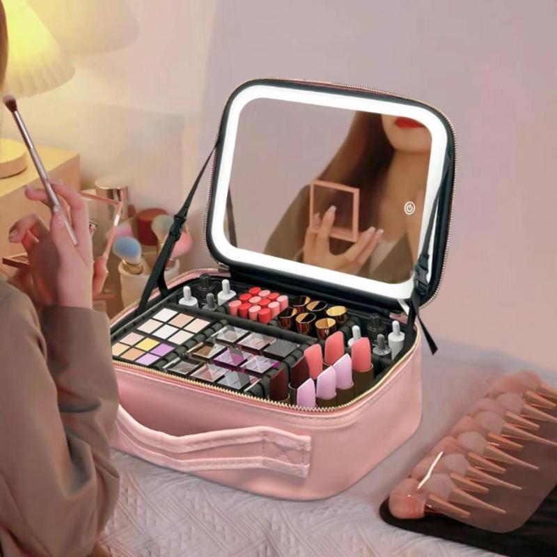 Large Capacity Travel Cosmetic Storage Bag with LED Mirror for Girls, Mothers and Girlfriends - Waterproof Toiletry Bag