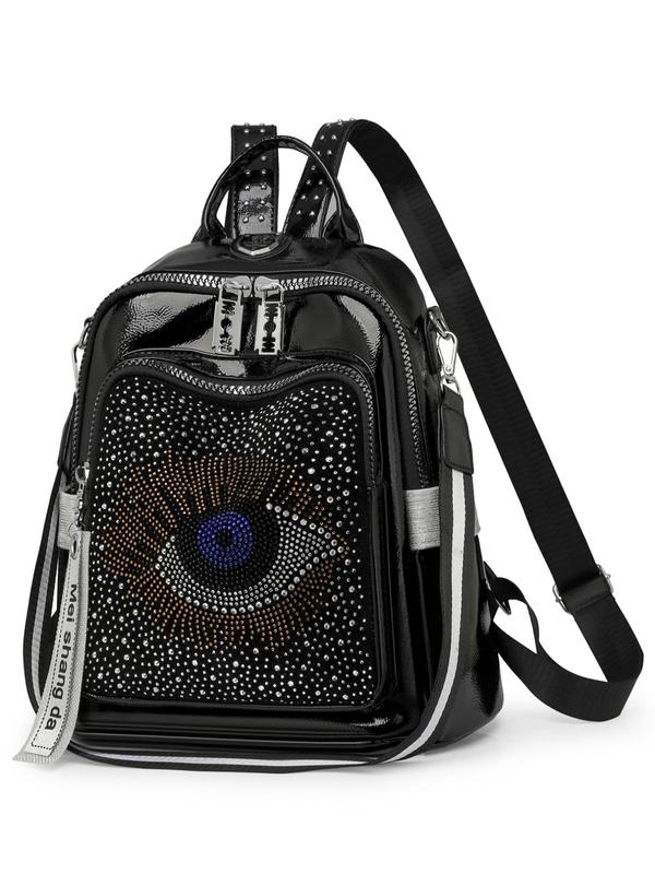 2024 New Style Rhinestone Eye Decorated Backpack, Fashionable Backpack for Women & Men, Casual Trendy Versatile High-quality Daily Commuting Bag