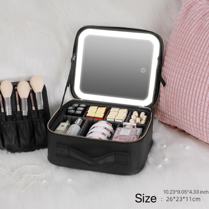 Large Capacity Travel Cosmetic Storage Bag with LED Mirror for Girls, Mothers and Girlfriends - Waterproof Toiletry Bag