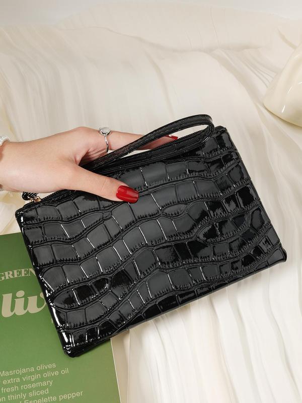 Women's Fashion Crocodile Pattern Envelope Daily Commuting Handbag, Fashion Solid Color Storage Bag, Fashion Square Handbag for Women