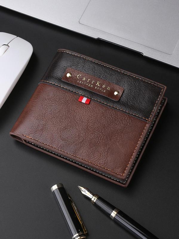 Men's Vintage Colorblock Short Wallet, Casual Business Bifold Wallet with Multiple Card Slots, Gift for Him, Daily Use Wallet